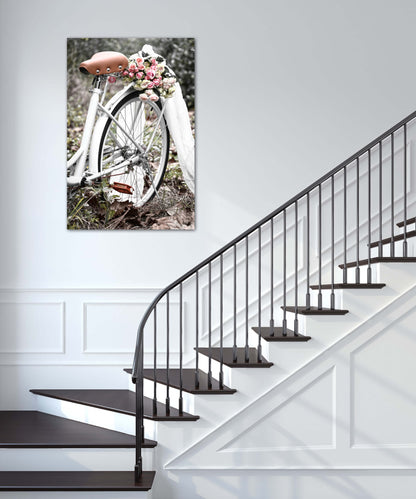 Antique bicycle with roses photography canvas print on wall