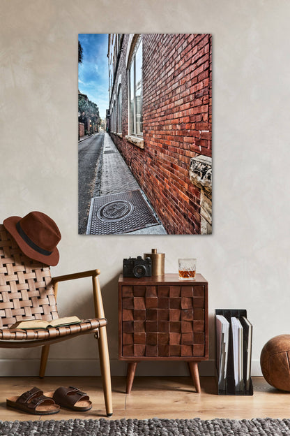 Travel Charleston brick building and cobblestone street photography canvas print on wall
