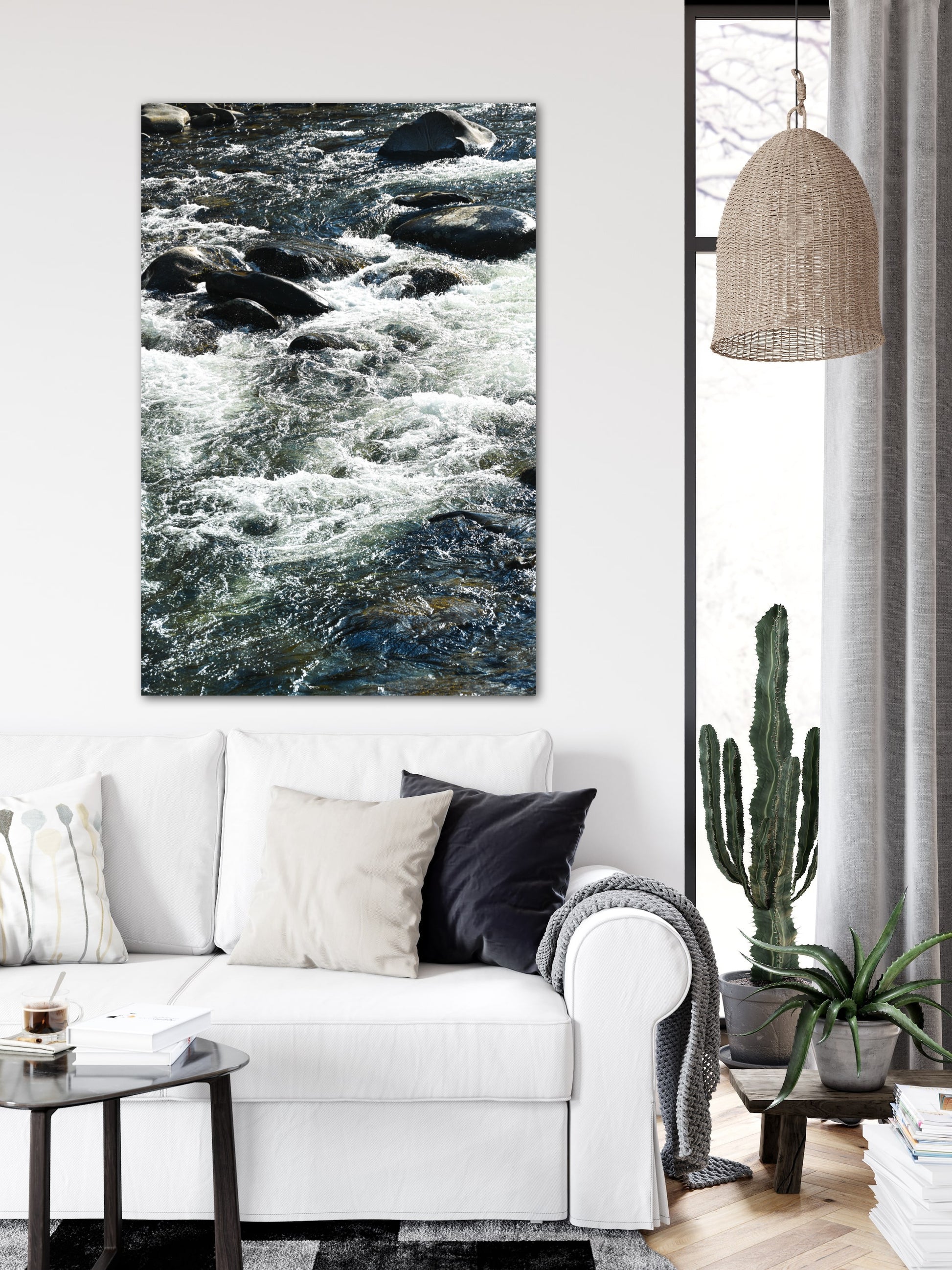 Waterfall and rocks nature travel canvas photography print on living room wall