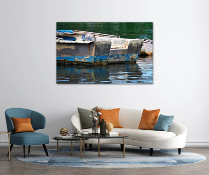 Travel ocean vintage boat photography canvas print on living room wall