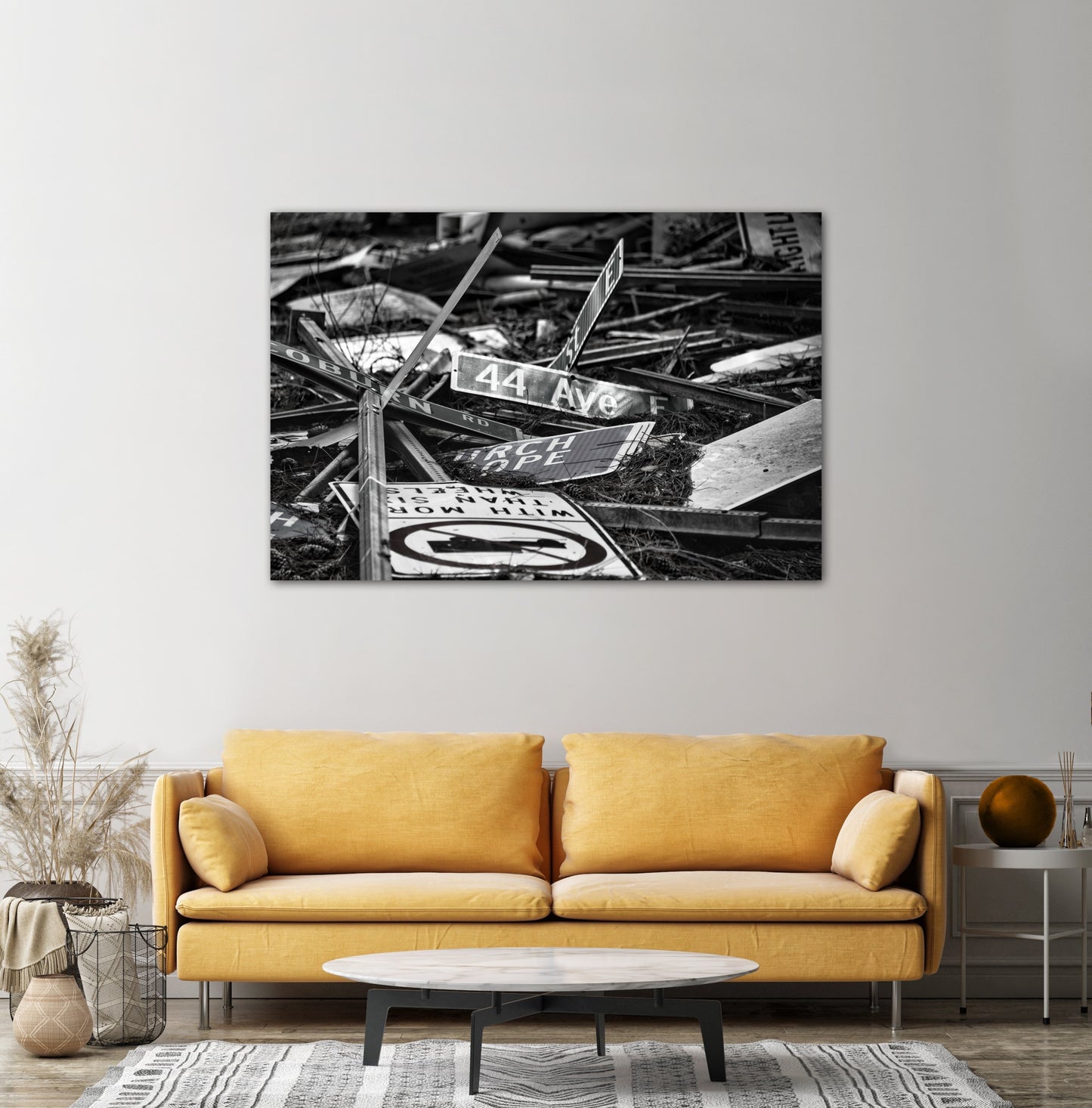 Travel road signs on street photography canvas print on living room wall