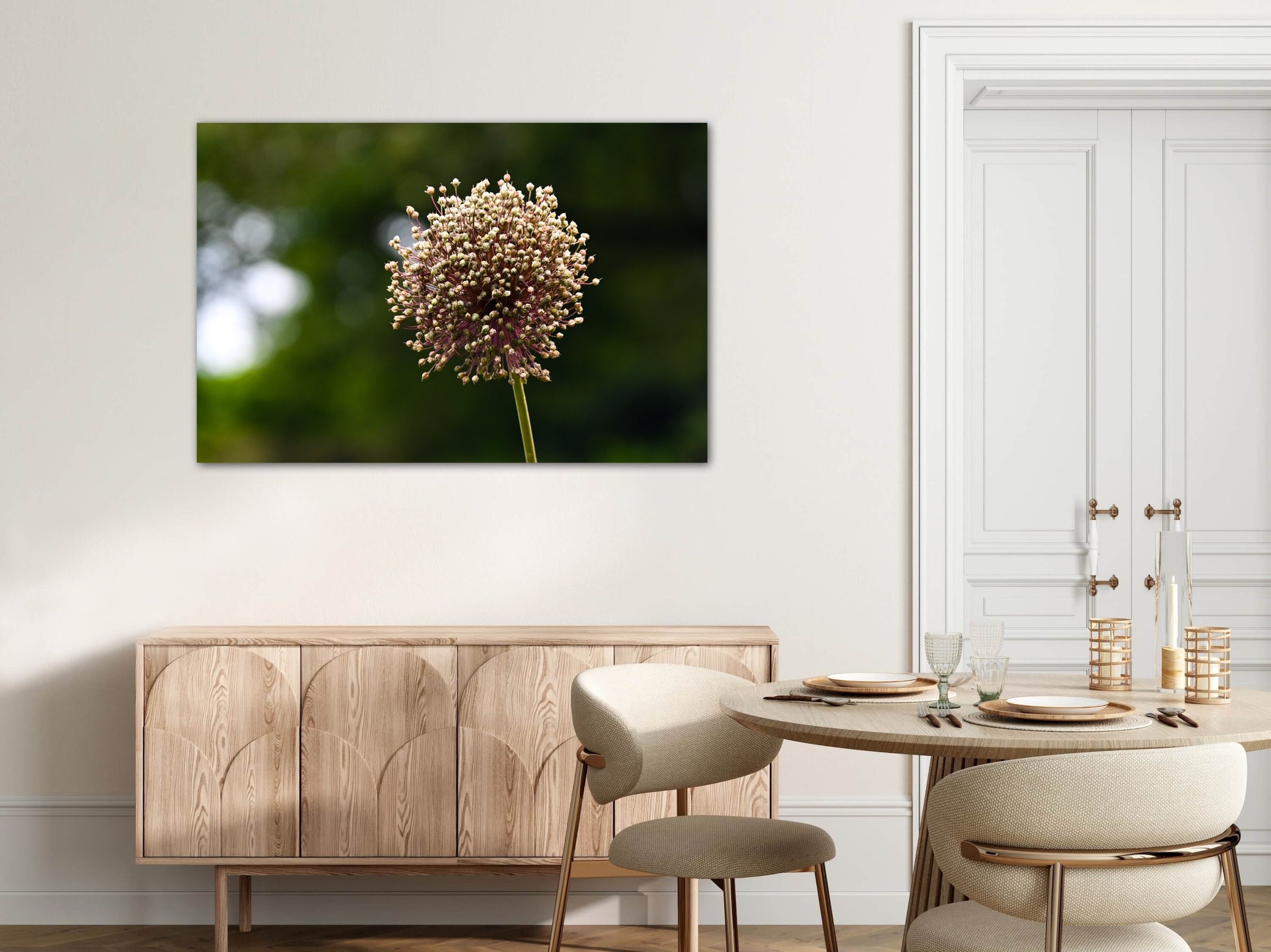 Travel nature flower garden photography canvas print on dining room wall