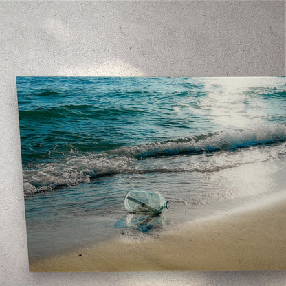 Travel ocean beach message in a bottle acrylic print