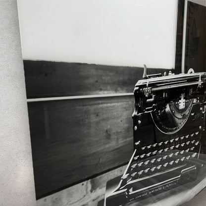 Antique typewriter on desk photography acrylic print side view