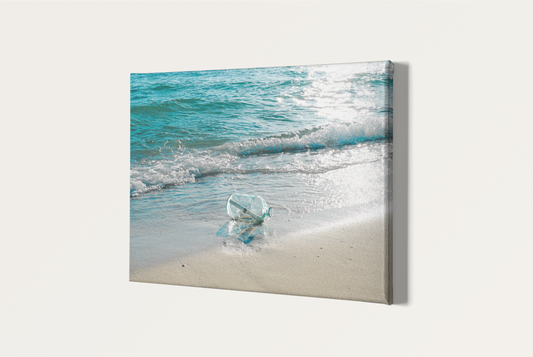 Travel ocean beach message in a bottle canvas print