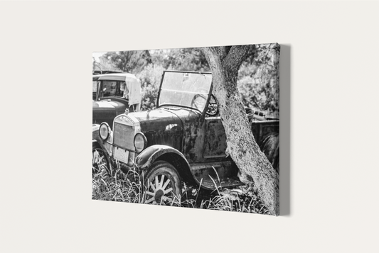 Travel antique car junkyard photography canvas print