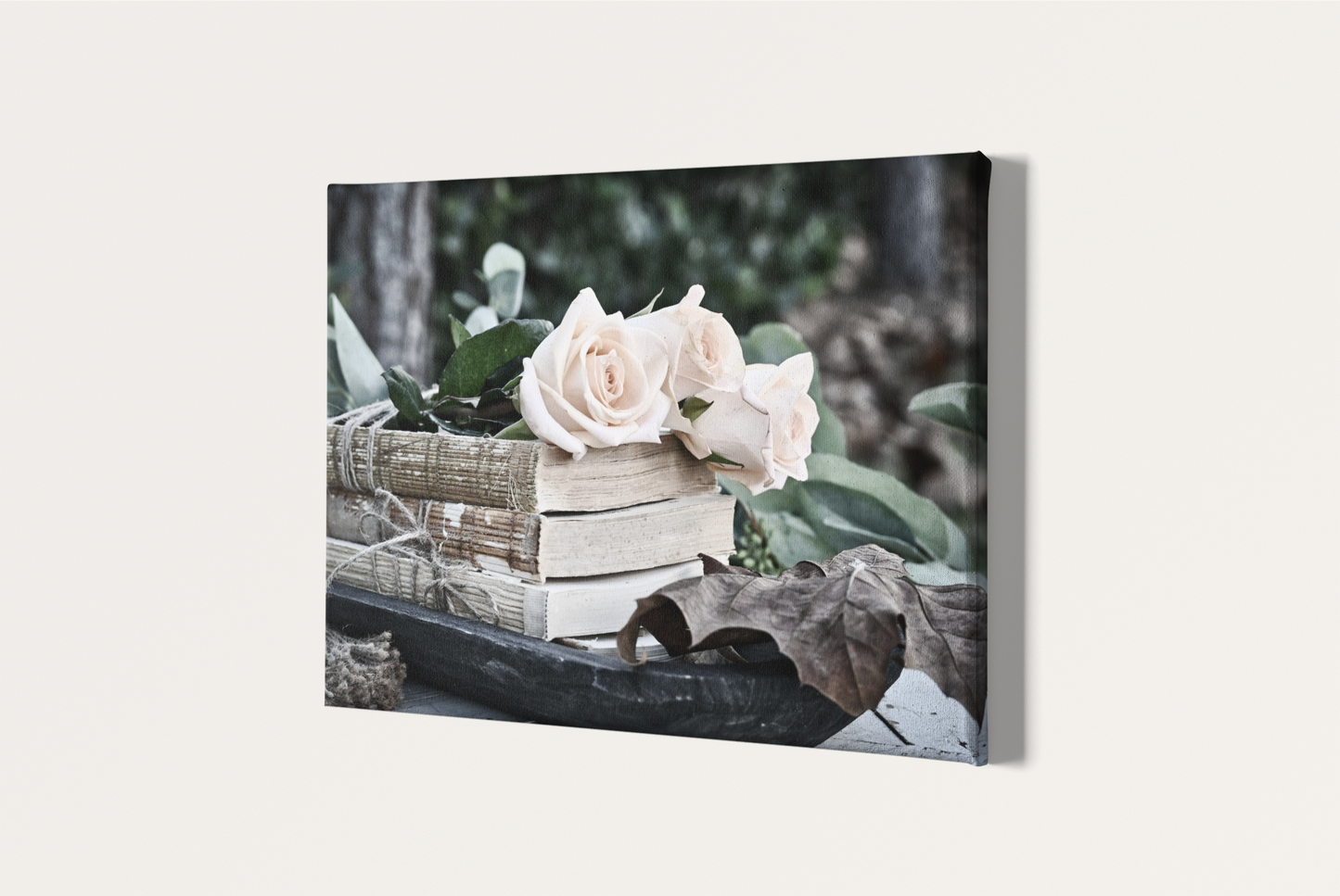 Roses and book shabby chic photography canvas print