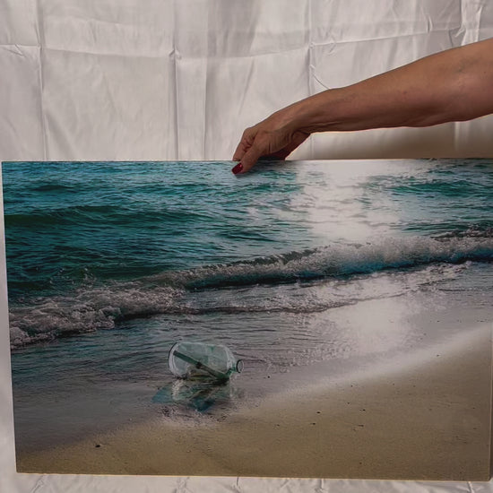 Travel ocean beach message in a bottle acrylic print video