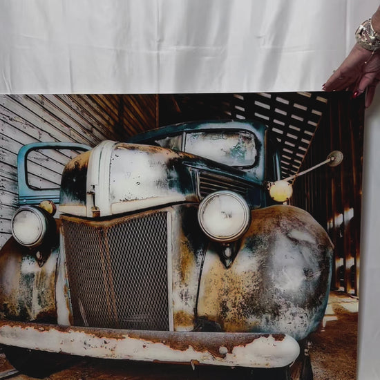 Rustic Ford truck barn photography acrylic print video preview