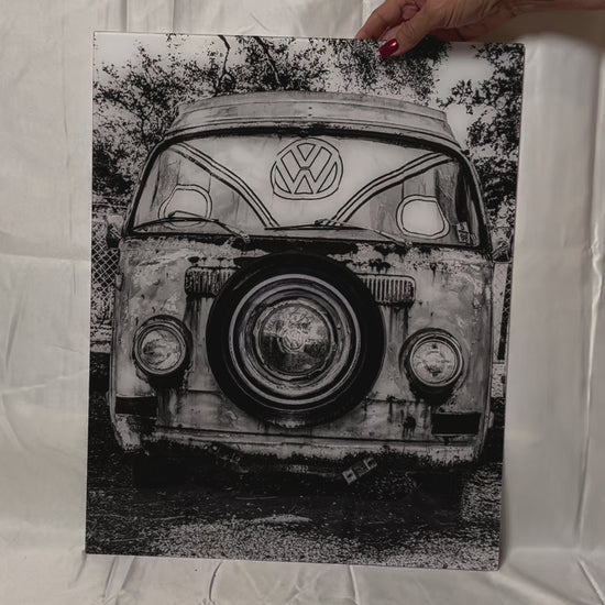 Vintage Volkswagen junkyard van acrylic print preview video